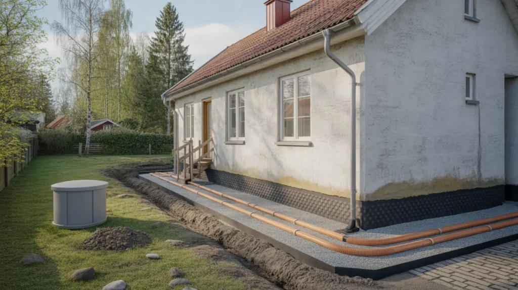 dr nering av husgrund med nya dagvattenledningar i hofterup l ddek pinge